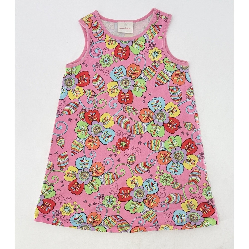 Hanna Andersson Girls's Floral‎ Knit Sleeveless Dress Size 110 Flaws See Photos